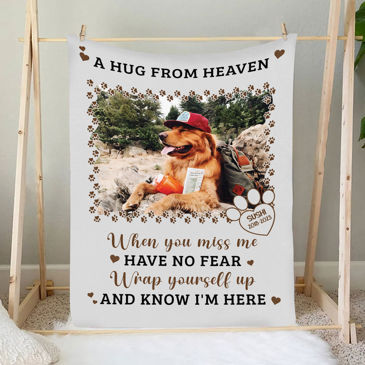 Teesdily | Dog Cat Pet Customize Blankets With Photos A Hug From Heaven Sherpa Blanket Personalized Memorial Pet Blanket Lost Pet Sympathy Gifts