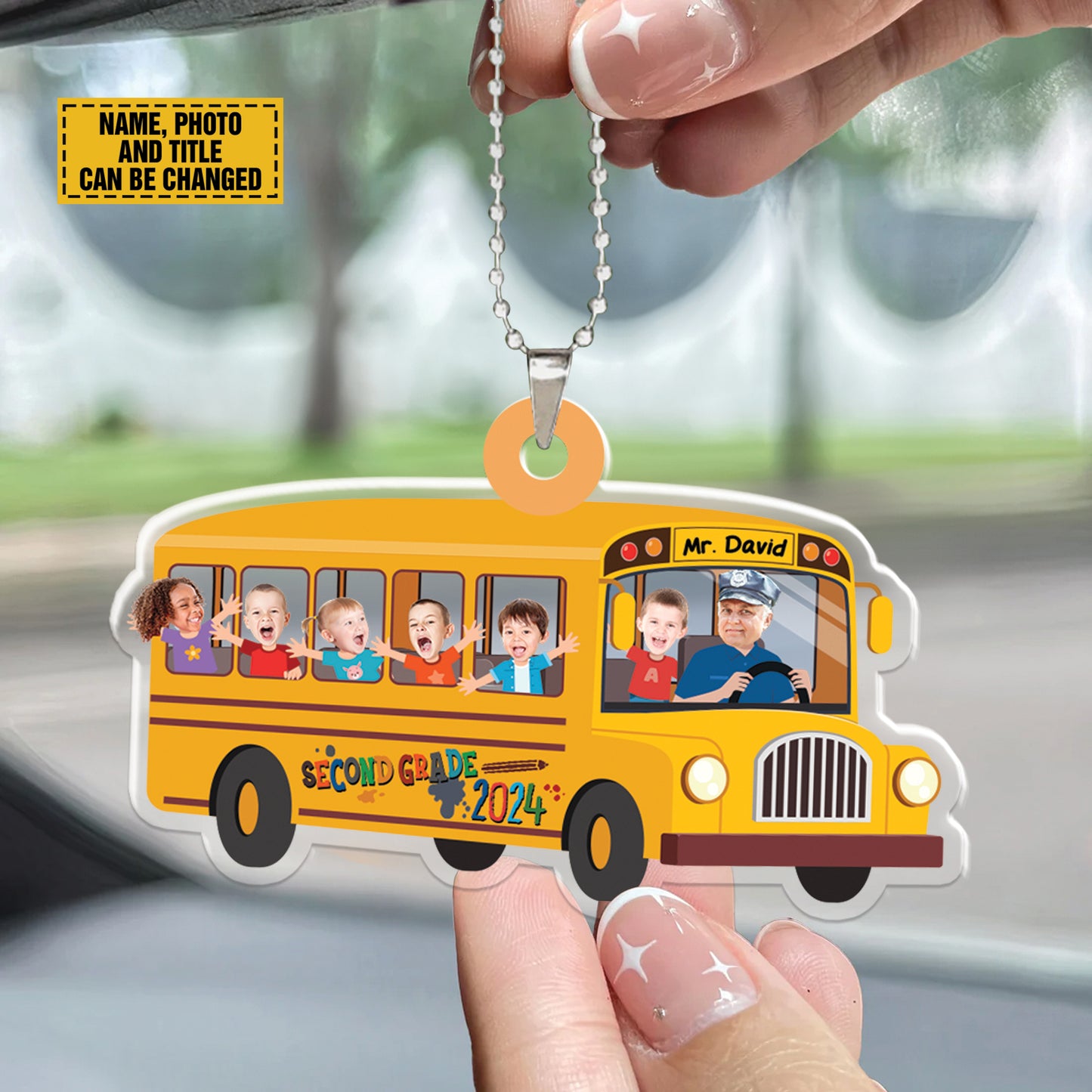 Teesdily | Personalized Back To School Ornament, School Bus Driver Acrylic Ornament, First Day Of School Rear View Mirror Hanging, Driver Gifts