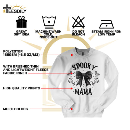 Teesdily | Retro Coquette Spooky Mama Bow Halloween Shirt, Back Bow Bat Flower Halloween Sweatshirt Hoodie Mug, Mama T-shirt, Halloween Gift