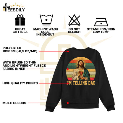 Teesdily | Jesus Sacred Heart Retro Shirt, I'm Telling Dad Shirt, Dad Grandad Vintage Sweatshirt Hoodie Mug, Father's Day Christian Dad Gifts