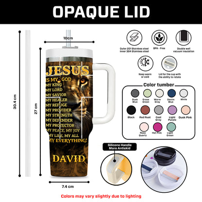 Teesdily | Customized Jesus Lion Of Judah Tumbler, Jesus Is My God My King Stainless Tumbler, Jesus Believer Gifts, Christian Gifts 40oz Tumbler