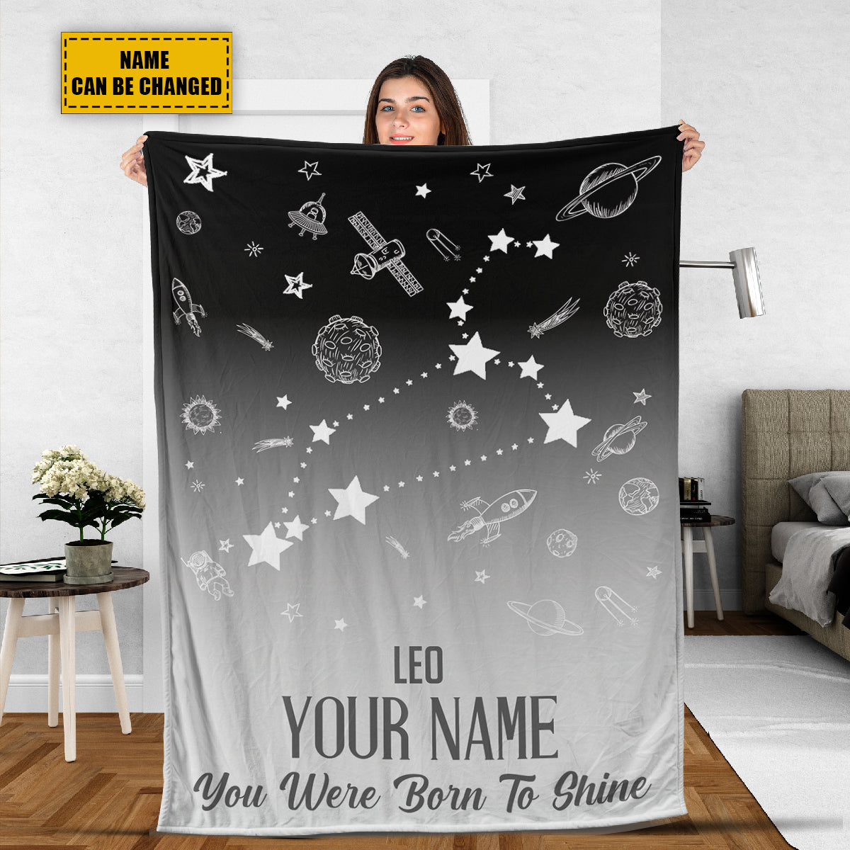 Teesdily | Lion Customized Fleece Blanket Constellation Blanket You Were Born To Shine Fleece Personalized Name Zodiac Blankets Astrology Gifts