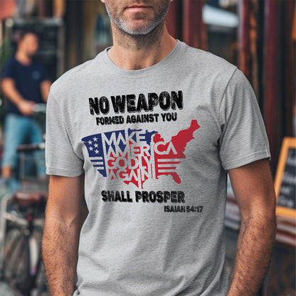 Teesdily | Jesus American Flag Map Shirt, No Weapon Formed Against You Shall Prosper T-shirt, God Bless America Sweatshirt Hoodie Mug, Patriot Gift