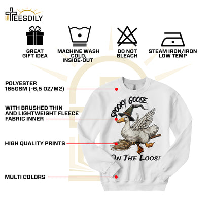 Teesdily | Halloween Goose Witch Shirt, Spooky Goose On The Loose Sweatshirt Hoodie Mug, Funny Silly Goose T-shirt, Spooky Halloween Gifts