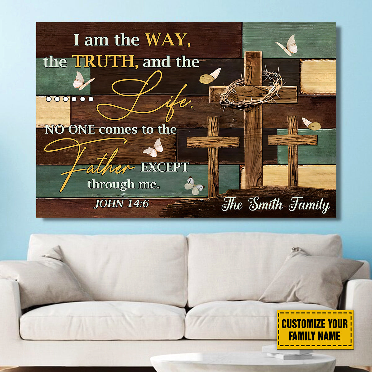 Teesdily | Personalized Jesus Cross Art Poster, I Am The Way The Truth And The Life Canvas, God Faith Believers Christian Gifts, Religious Poster