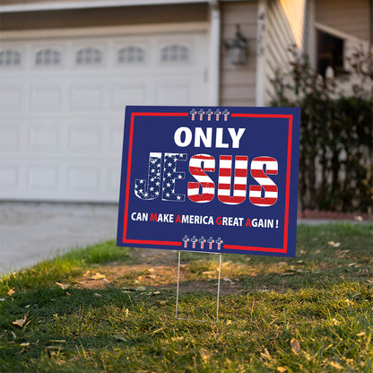 Teesdily | Jesus American Flag, Only Jesus Can Make America Great Again House Flag, Christian Banner Flag, Patriotic Jesus Decor Gift, Jesus Gifts