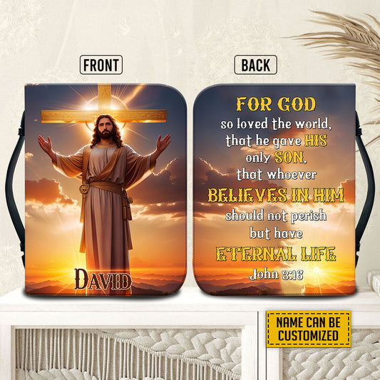 Teesdily | Custom Name Jesus Bible Cover, Jesus Christ Heaven Bible Case, For God So Loved The World Bible Accessories, Christian Gifts For Easter Day