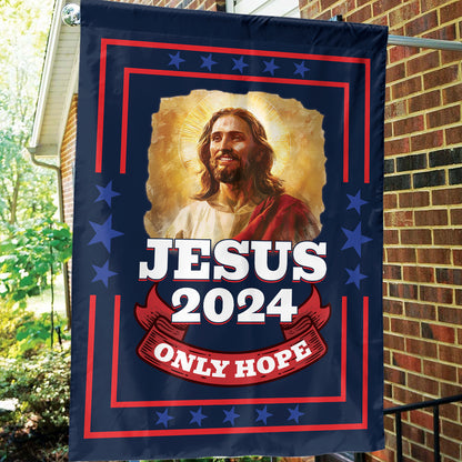 Teesdily | Jesus 2024 Only Hope Garden Flag, Christian American Flag Home, Christ Patriotic Yard Banner House Flag, Outdoor Decor Religious Gift