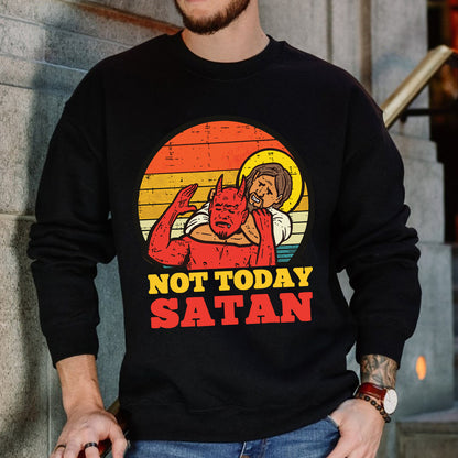 Teesdily | Jesus And Red Devil Unisex Shirt, Not Today Satan Tee Sweatshirt Hoodie Mug, Jesus Lovers Gifts, God Faith Believer Gifts