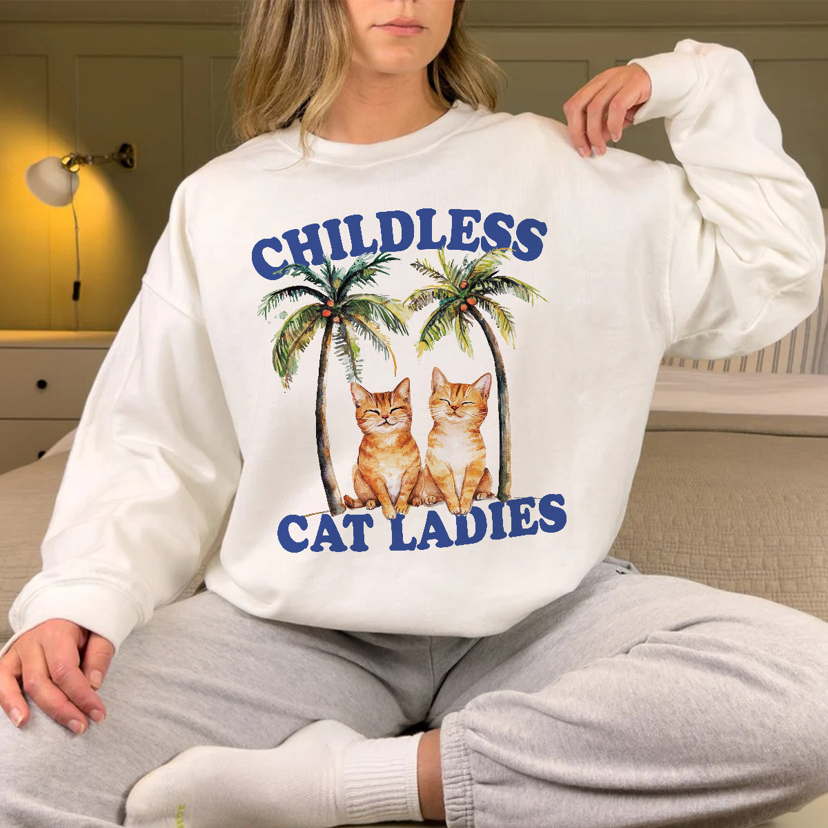 Teesdily | Childless Cat Ladies Shirt, Comma La Coconut Tree Sweatshirt, Childless Cat Lady Hoodie Mug, Ka- Mala Coconut Tee, Cat Lover Gift