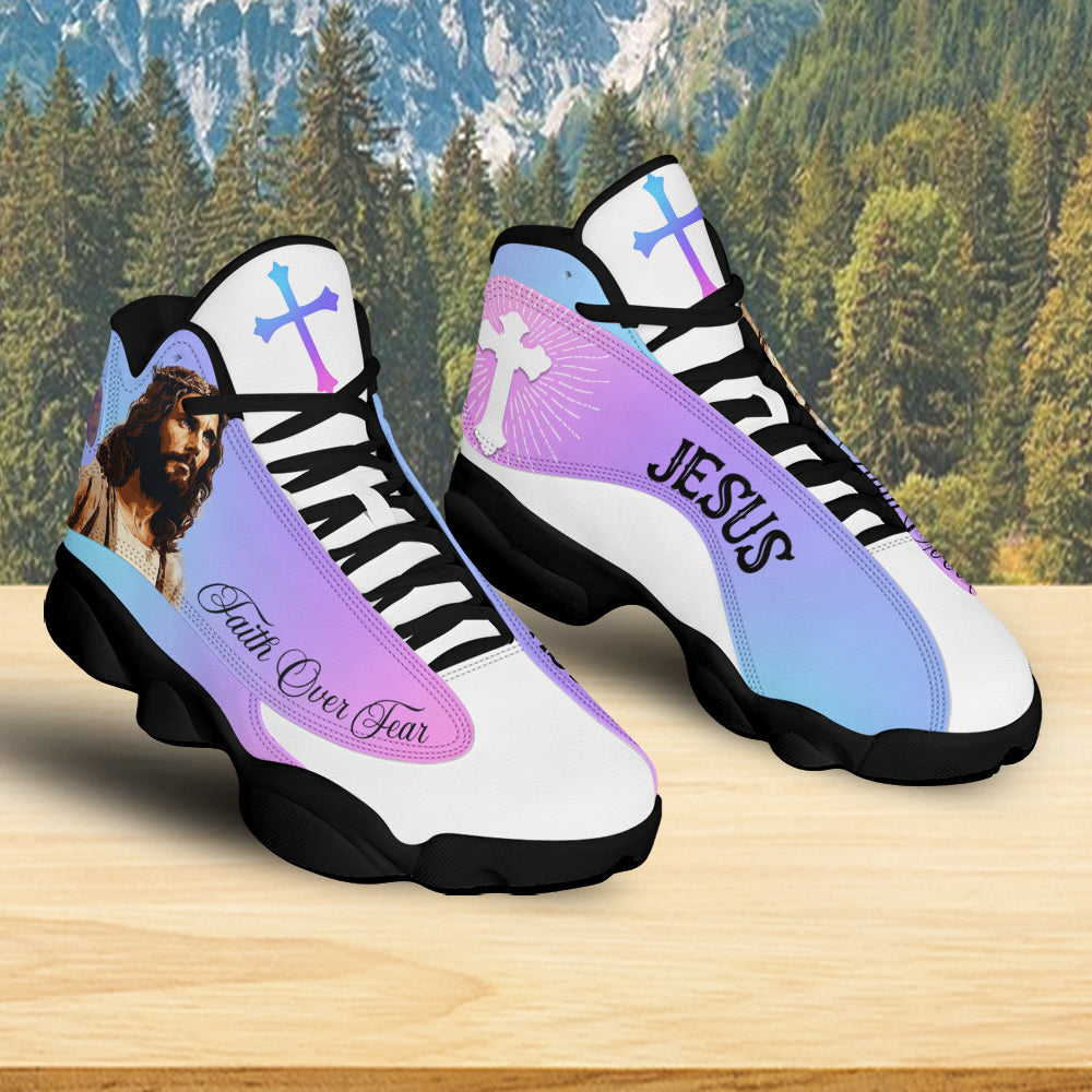 Teesdily | Jesus Saves Faith Over Fear Running Shoes Jesus Christian Sport Shoes, Unisex Shoes With Thick Sole, Jesus Lovers Gift