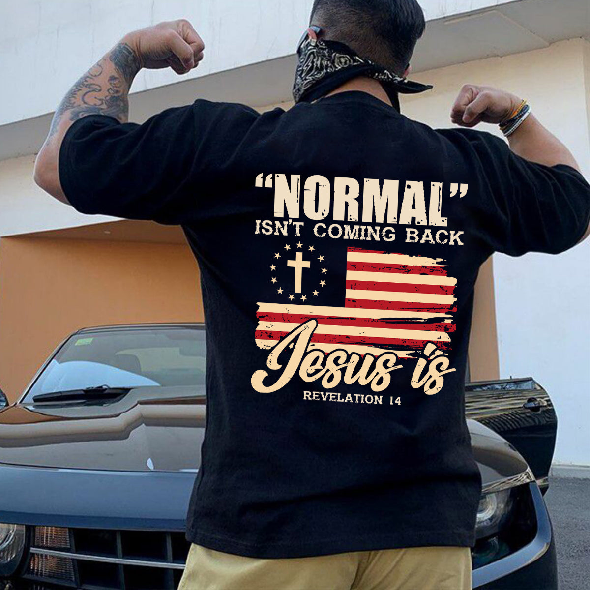 Teesdily | Jesus Cross Usa Flag Shirt, Normal Isn't Coming Back Hoodie Sweatshirt Mug, Fourth Of July Tee Backside, Jesus God Lover Gifts