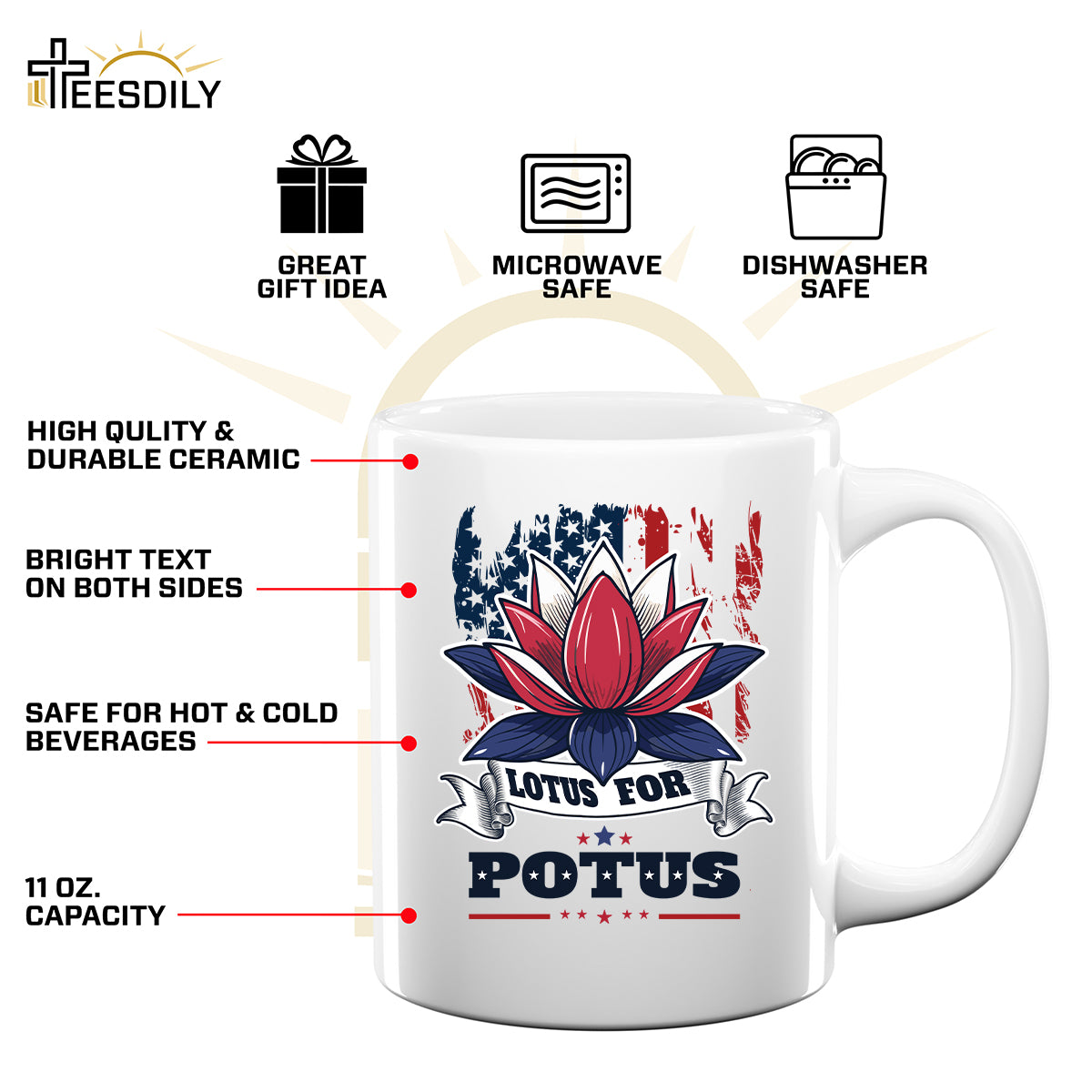 Teesdily | Namaste Lotus Shirt, Lotus For Potus Sweatshirt Hoodie Mug, American Flag Patriot Gift For Women, Girl Power Tee