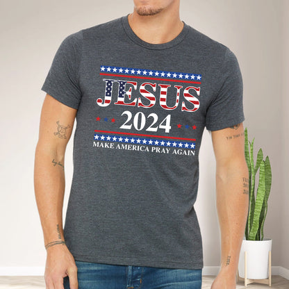 Teesdily | Jesus American T-shirt, Jesus 2024 Make America Pray Again Tee Sweatshirt Hoodie Mug, Christian Patriotic Shirt, Jesus Lovers Gifts