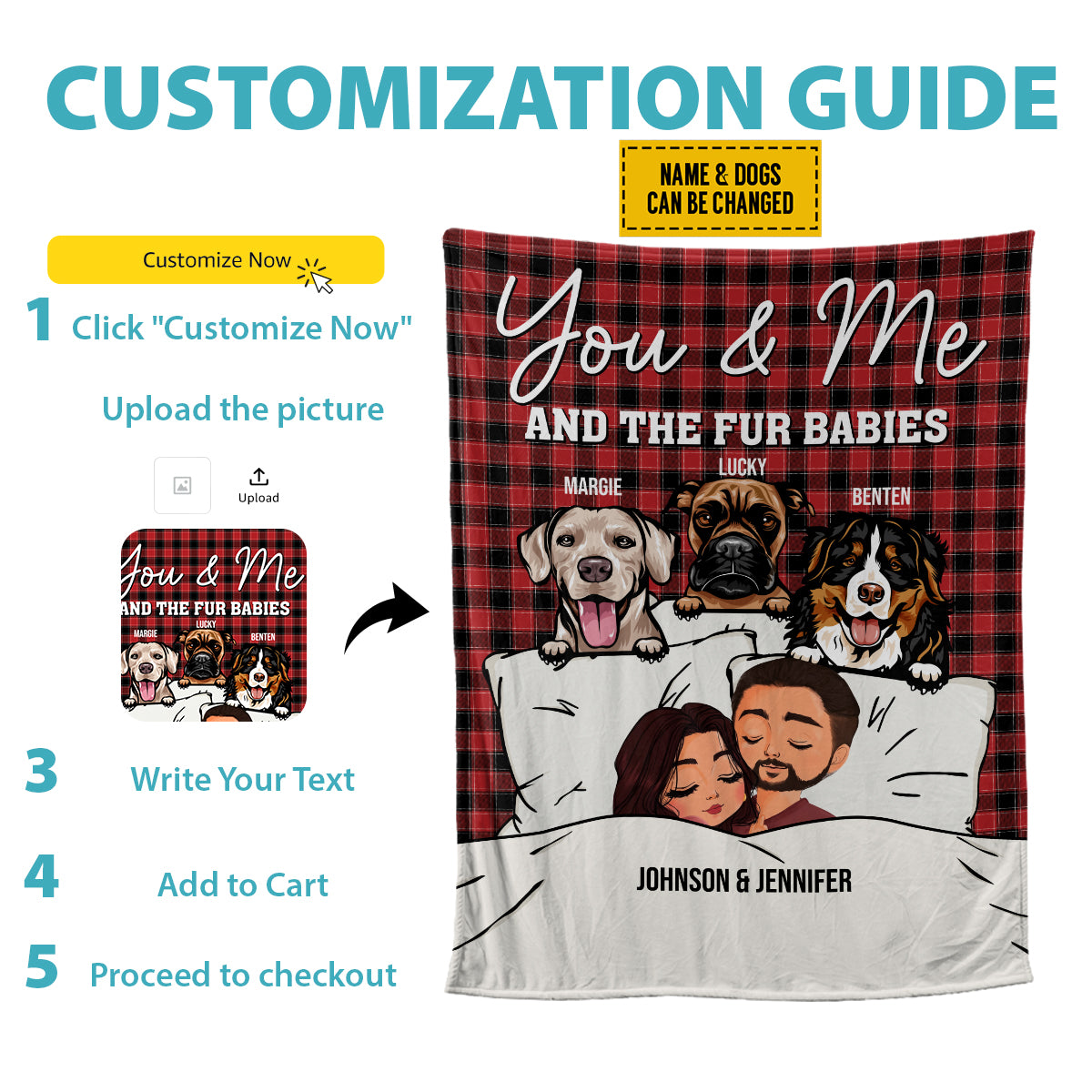 Teesdily | Dog Mom Dad Couple Customized Name Fleece Blanket Dogs Christmas Plaid Sherpa Blanket You Me And The Fur Babies Blanket Gift For Dog Owners