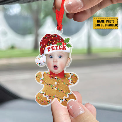 Teesdily | Customized Baby Gingerbread Man Ornament Christmas, Gingerbread Cookie Ornament, Baby Santa Hat Ornament Christmas Gift