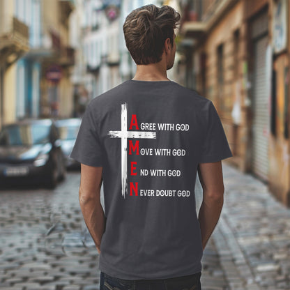 Teesdily | Jesus Cross T-shirt, Agree With God Move With God End With God Amen Tee Sweatshirt Hoodie Mug, Jesus Lovers Gifts, Christian Tee