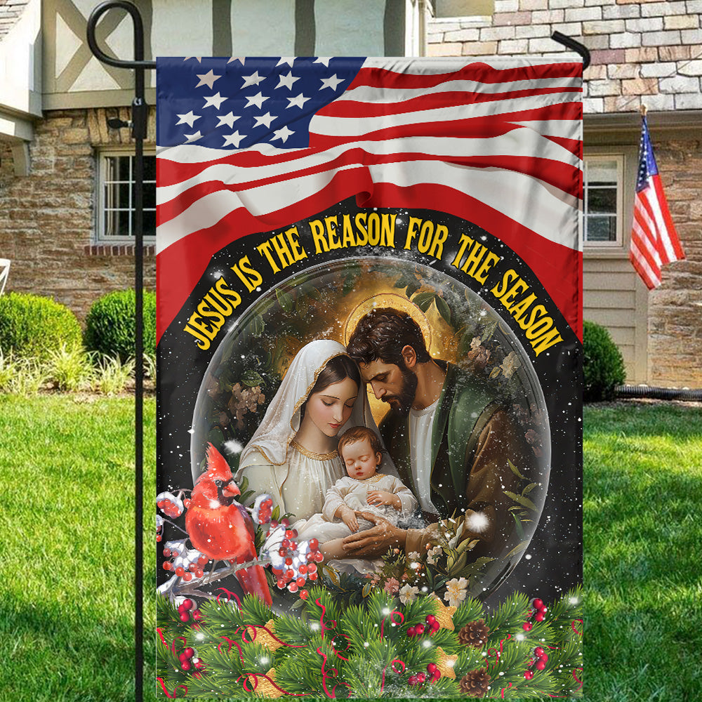 Teesdily | Jesus Nativity Christmas Holy Family Christmas Flag, Jesus Is The Reason For The Season Garden Flag House Flag Decor