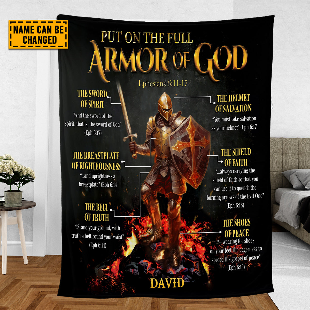 Teesdily | Customized Christian Warrior Blanket, Put On The Full Armor Of God Warrior, Jesus Lovers Gift, God Warrior Blanket For Family Adults Kids