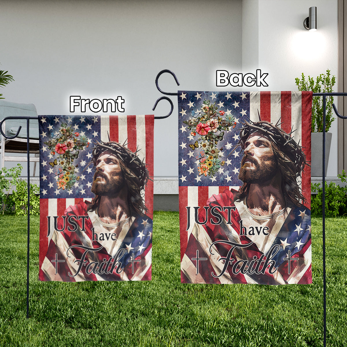 Teesdily | Jesus Portrait American Flag Yard Flag, Jesus Christ Just Have Faith Garden Flag, Independence Day Gifts, Patriotic Decorations