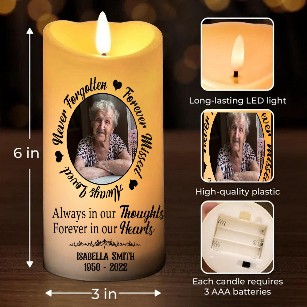 Teesdily | Customized Photo Memorial LED Candle No Battery, Always Loved Forever Missed Remembrance Candle, Memory Christmas Gift