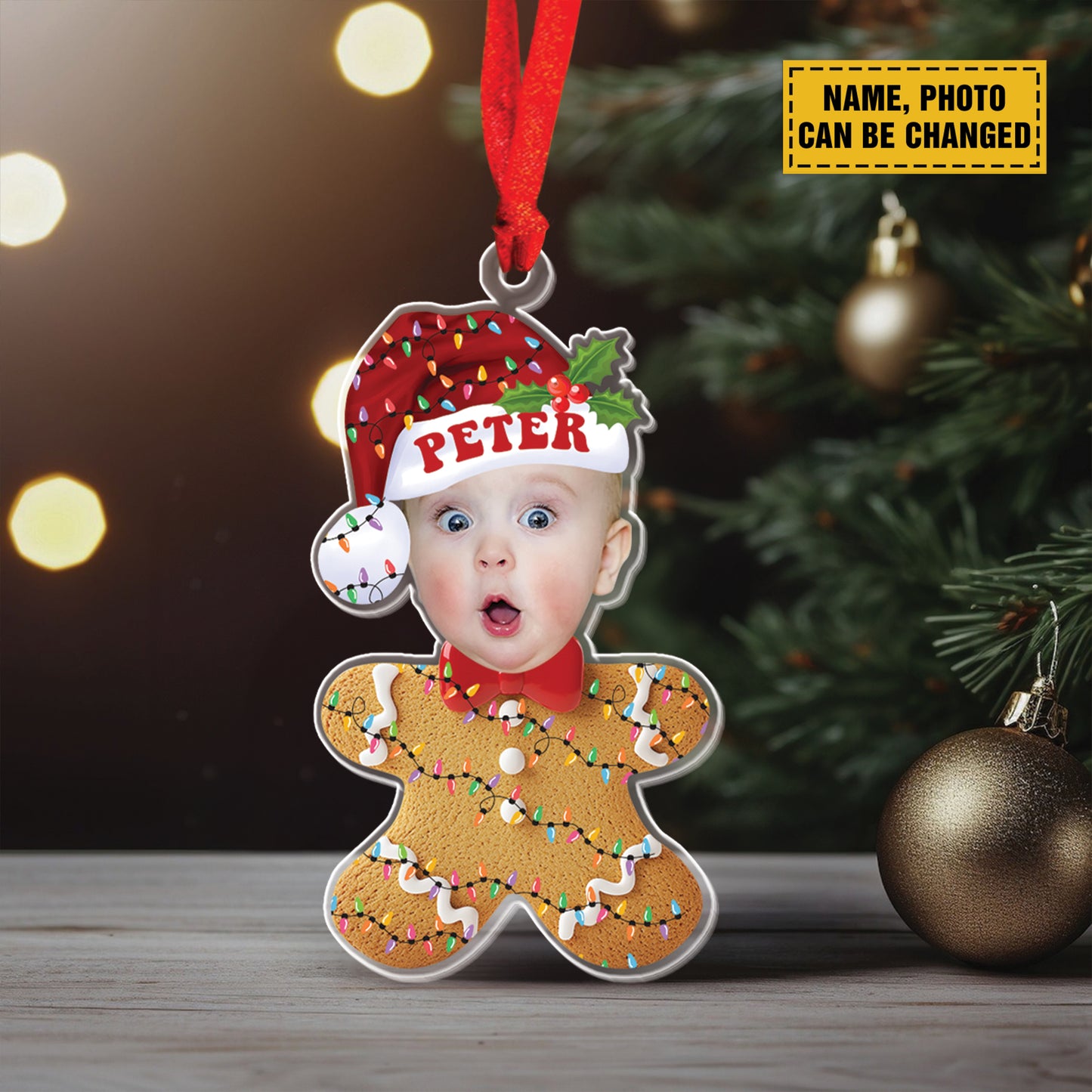 Teesdily | Customized Baby Gingerbread Man Ornament Christmas, Gingerbread Cookie Ornament, Baby Santa Hat Ornament Christmas Gift