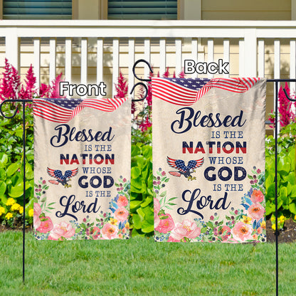 Teesdily | Eagle Floral Usa Flag, Blessed Is The Nation House Flag, Independence Day Home Decor, God Gift Lover, Christian Garden House Flag