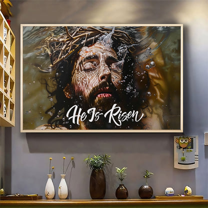 Teesdily | Jesus Cross Poster, God Bless My Family Poster, He Is Risen Canvas, Christian Gift, Gift For Jesus Lovers, Religious Poster Canvas