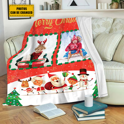 Teesdily | Merry Christmas Custom Blanket With Picture, Cute Christmas Soft Throw Blanket For Kid, Nursery Bedroom Decor, Christmas Personalized Gifts