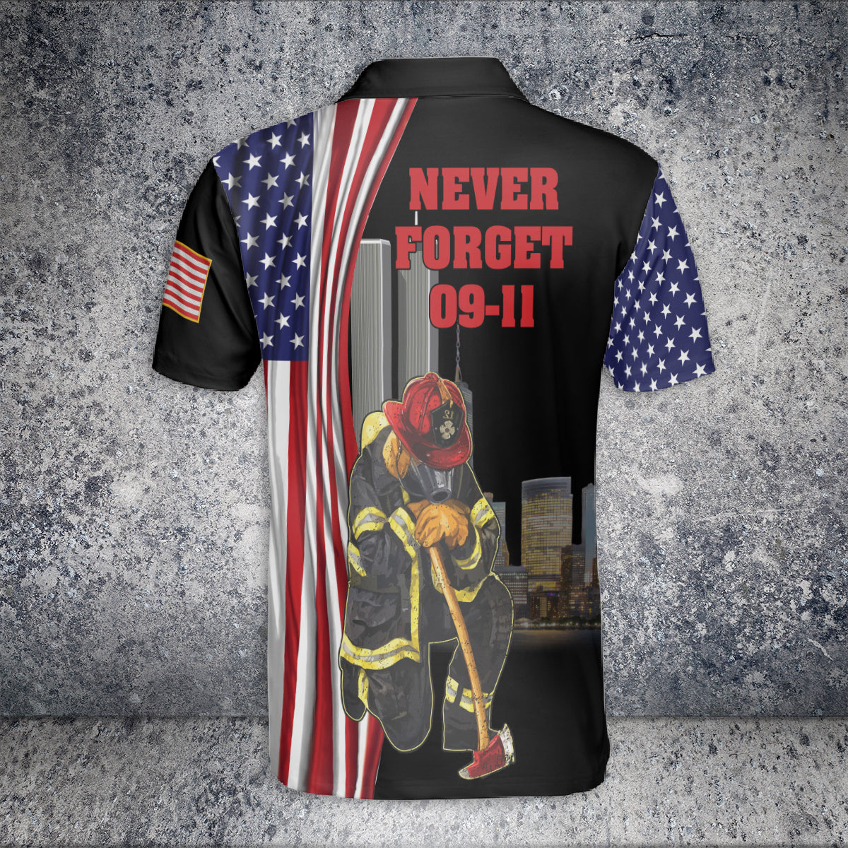 Teesdily | Never Forget September 11th Polo Tshirt 3d, Firefighter American Flag All Over Print Shirt, Patriot Day Gifts, 911 Never Forget Apparel