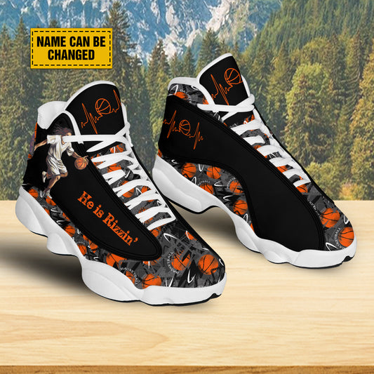 Teesdily | Jesus Basketball Customized Sport Shoes, Jesus He Is Rizzin Shoes, Basketball Pattern Shoes, Basketball Player Unisex Basketball Shoes