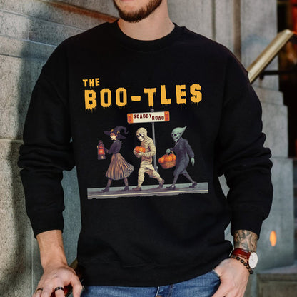 Teesdily | The Boo-tles Shirt, Retro Halloween Ghost Sweatshirt, Scabby Road Witchy Hoodie Mug, Spooky Season Skeleton Pumpkin Halloween Boo Gift