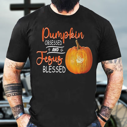 Teesdily | Jesus Pumpkin Shirt, Pumpkin Obsessed And Jesus Blessed Autumn Tee Sweatshirt Hoodie Mug, Christian Apparel, Pumpkin Jesus Lovers Gifts