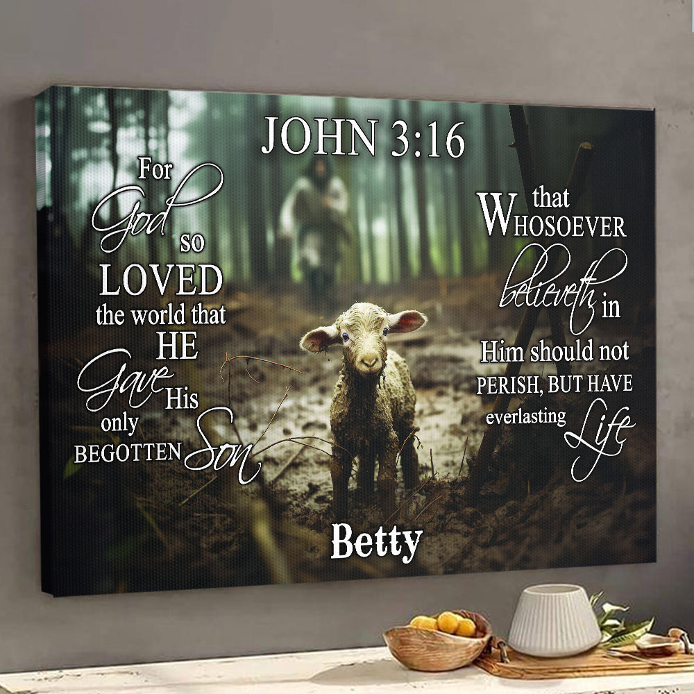 Teesdily | Customized Lion Of Judah And Lamb Of God Christian Poster, For God So Loved The World Canvas Wall Art, Jesus Lover Gift