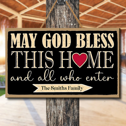 Teesdily | Personalized Jesus Wood Sign, May God Bless This Home And All Who Enter Welcome Sign, Jesus Christmas Sign