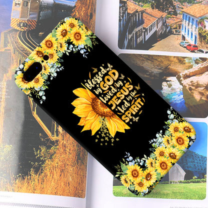 Teesdily | Jesus Christ Sunflower Phone Case, Blessed By God Loved By Jesus Phone Case, Jesus Cross Butterfly Phone Cover, Christian Girl Gifts