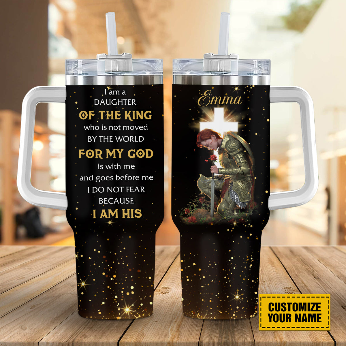 Teesdily | Personalized Woman Warrior 40oz Tumbler, I Am A Daughter Of The King Insulated Tumbler, Daughter Of God Tumbler With Handle And Straw