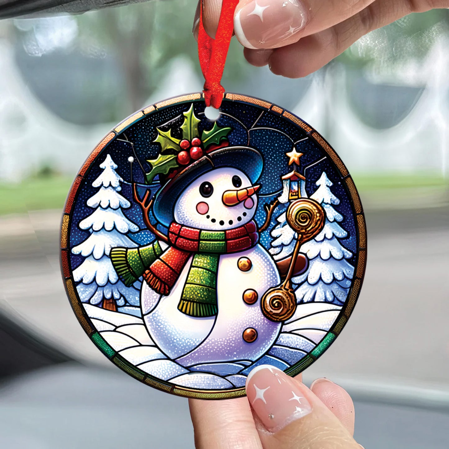 Teesdily | Christmas Snowman Circle Ceramic Ornament, Xmas Snowman Acrylic Ornament, Jesus Lovers Gifts, Christmas Ornament, Xmas Home Decoration