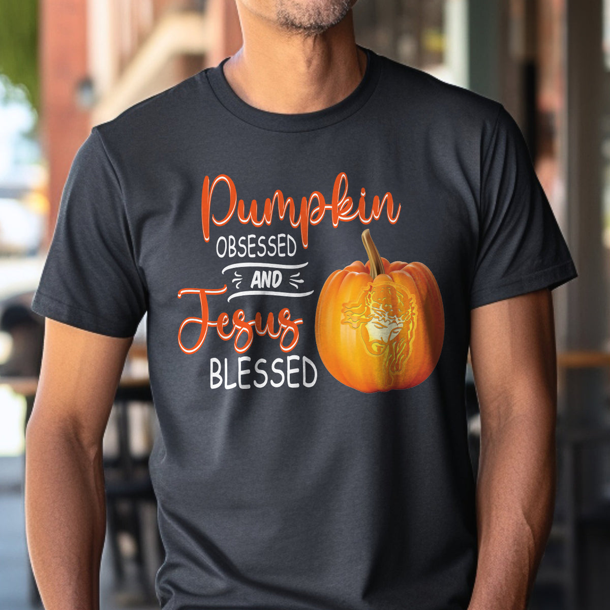 Teesdily | Jesus Pumpkin Shirt, Pumpkin Obsessed And Jesus Blessed Autumn Tee Sweatshirt Hoodie Mug, Christian Apparel, Pumpkin Jesus Lovers Gifts