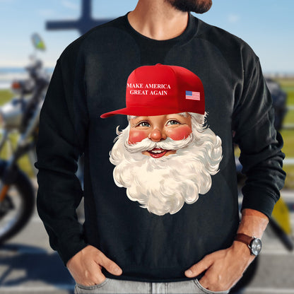 Teesdily | Santa Make Christmas Great Again Shirt, Funny Santa Christmas Sweatshirt, American Flag Santa Hoodie Mug, Xmas Gift