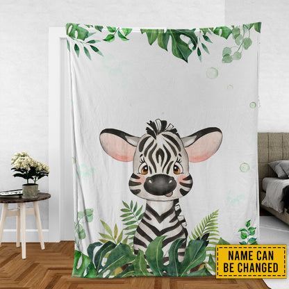 Zebra Custom Blanket For Baby, Personalized Safari Blanket, Personalized Kids Throw Blanket, Animal Lover Gifts, Nursery Bedroom Decor