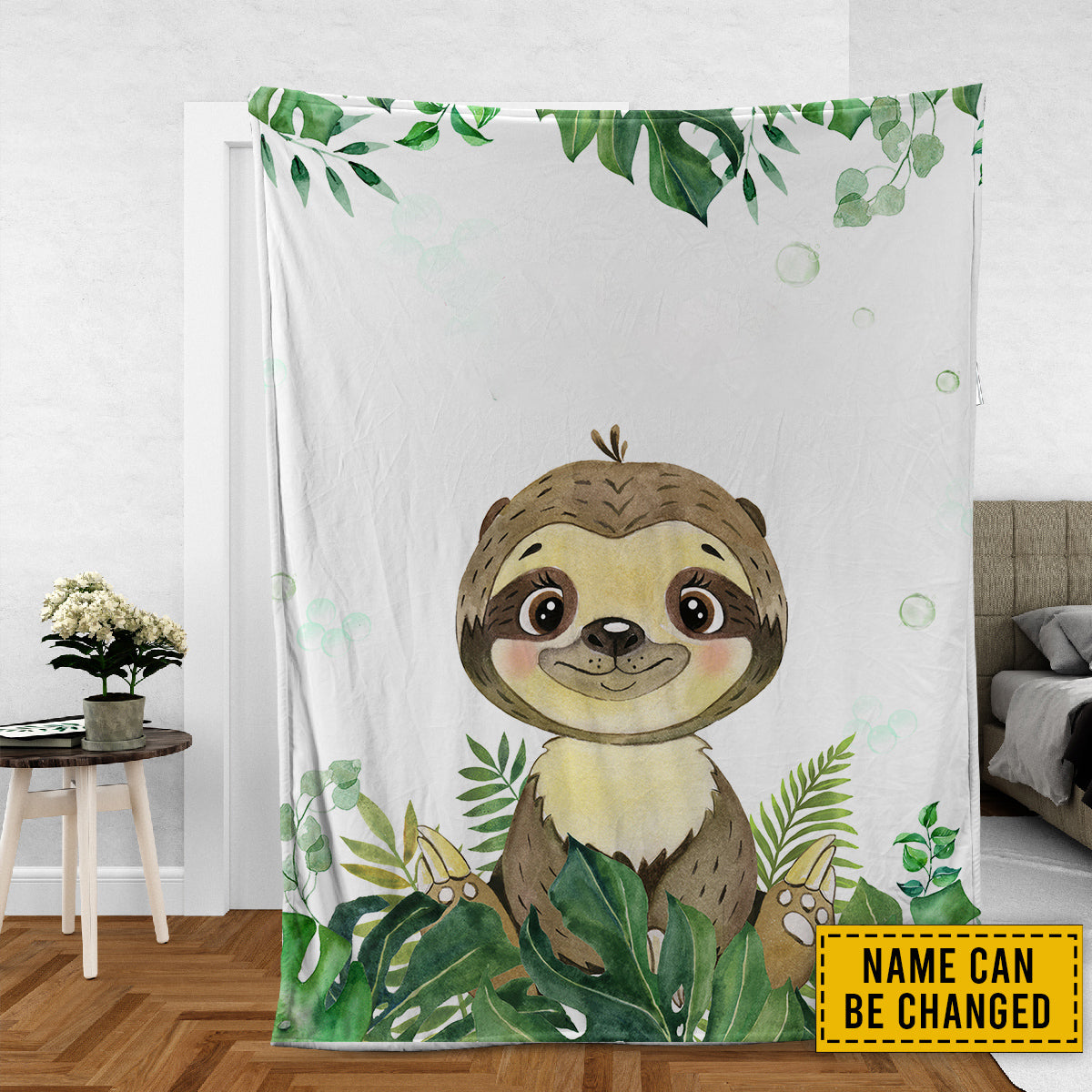 Sloth Custom Blanket For Baby, Personalized Safari Blanket, Personalized Kids Throw Blanket, Animal Lover Gifts, Nursery Bedroom Decor