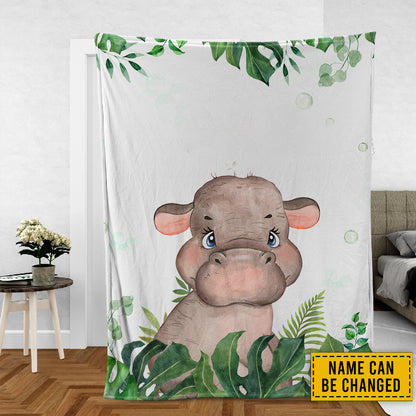 Hippo Custom Blanket For Baby, Personalized Safari Blanket, Personalized Kids Throw Blanket, Animal Lover Gifts, Nursery Bedroom Decor