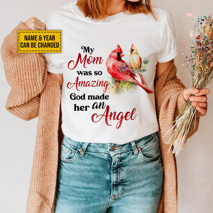 Teesdily | Cardinal Christmas Memorial Personalized Shirt God Made My Mom An Angel Sweatshirt Hoodie Mug Mom Mama In Heaven Remembrance Gifts