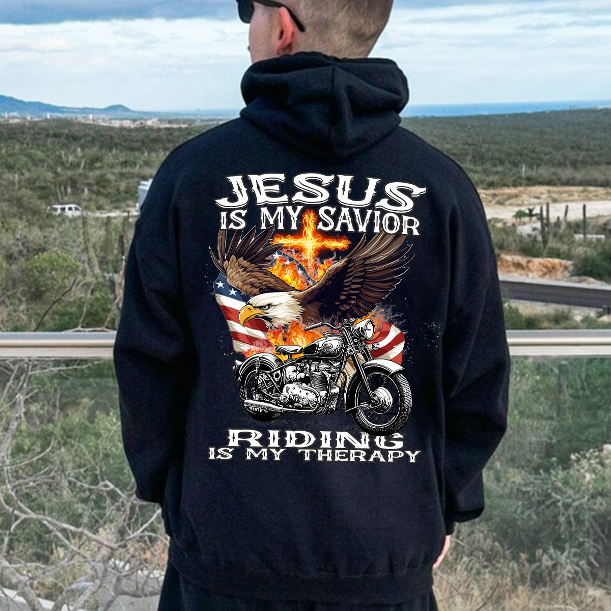 Teesdily | Motorcycle Usa Flag Shirt, Jesus Is My Savior Riding Is My Therapy Hoodie Sweatshirt Mug, Motorcycle Day Backside Shirt, Speed Lover Gifts