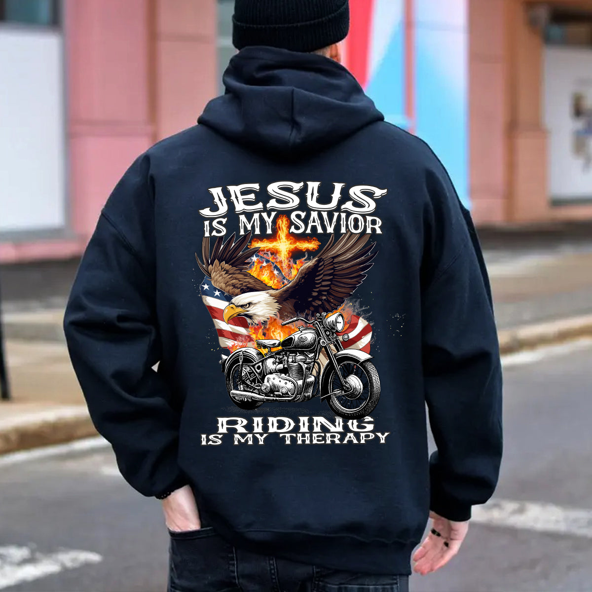 Teesdily | Motorcycle Usa Flag Shirt, Jesus Is My Savior Riding Is My Therapy Hoodie Sweatshirt Mug, Motorcycle Day Backside Shirt, Speed Lover Gifts