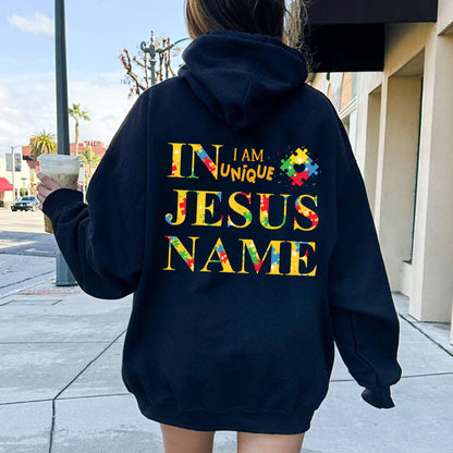 Teesdily | Autism Awareness Graphic Tee, I Am Unique In Jesus Hoodie Sweatshirt Mug, Autism Puzzles Christian Shirt, Autism Support Gifts