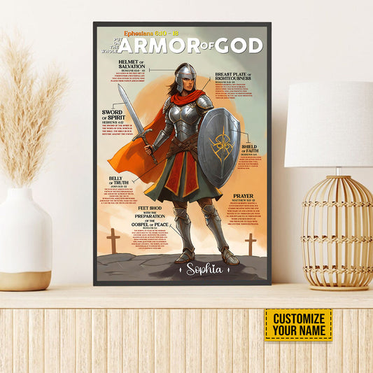 Teesdily | Customized Armor Of God Poster Canvas, Jesus Christ Wall Art, Daughter Of God Gifts, Spiritual Gifts For Women, Religious Wall Decor