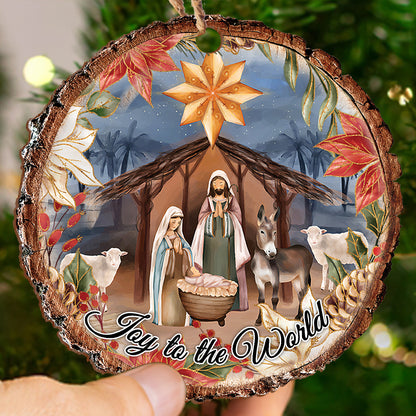 Teesdily | Jesus Nativity Scene Cutout Wood Ornament, Joy To The World Christmas Ornament, Christian Christmas Decoration