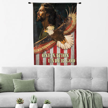 Teesdily | Jesus American Garden Flag, Jesus Eagle House Flag, One Nation Under God Double Sided Flag, Independence Day Outdoor Flag, American Pride